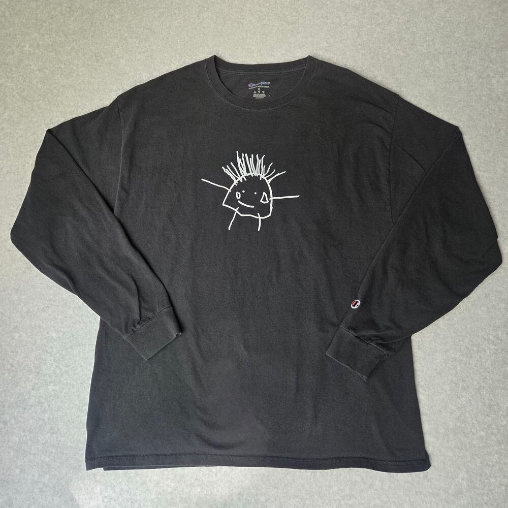 Champion Authentic Athleticwear Shirt XL Black Doodle Style Logo Sketch Drawing